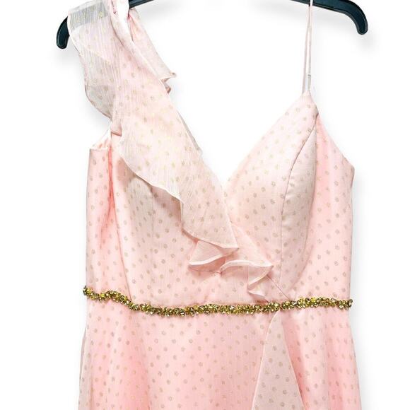 Mac Duggal Chiffon Embellished Sequin Asymmetric Ruffle Long Dress Pink 10 NWT - Picture 5 of 16